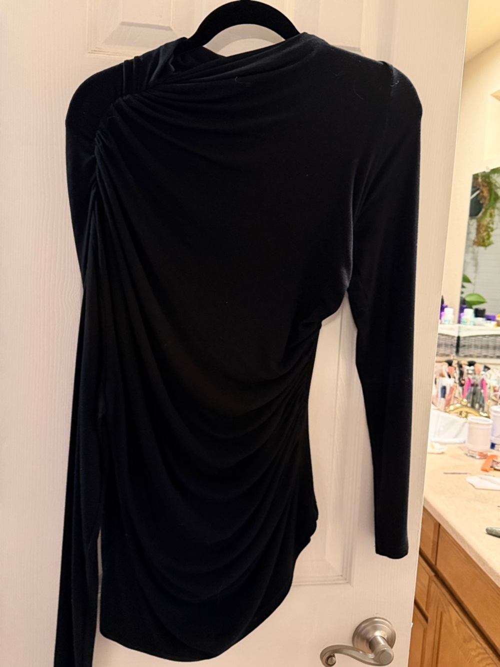 Chicwish Black Draped Long-Sleeve Top